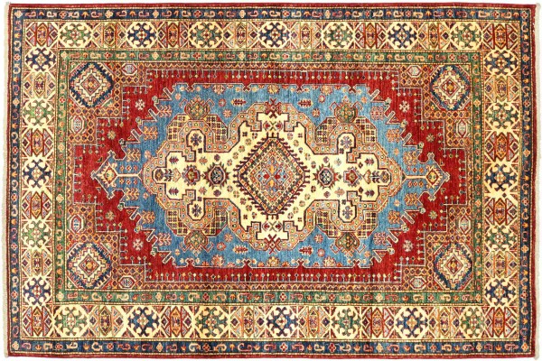 Afghan Kazak Fein 203x152 Handgeknüpft Orientteppich 150x200 Bunt Spiegelmuster Wolle
