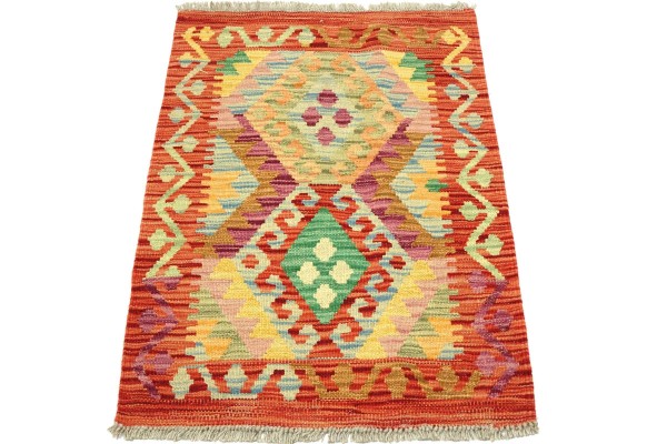 Afghan Maimana Kelim Bunt 83x63 Handgewebt Teppich 60x80 Bunt Geometrisch Orient Wolle
