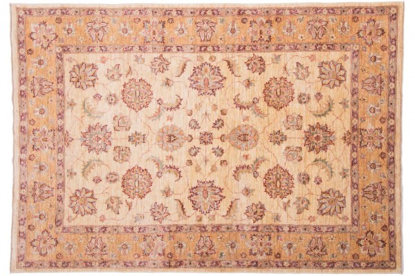 Afghan Chobi Ziegler 211x148 Handgeknüpft Teppich 150x210 Beige Blumenmuster Kurzflor