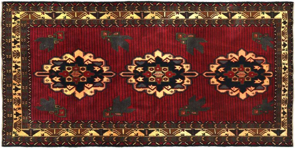 Afghan Belutsch Baluch 205x116 Handgeknüpft Orientteppich 120x210 Rot Geometrisch Wolle