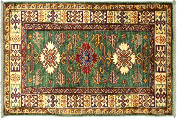 Afghan Kazak Fein 128x77 Handgeknüpft Orientteppich 80x130 Grau Umrandung Wolle