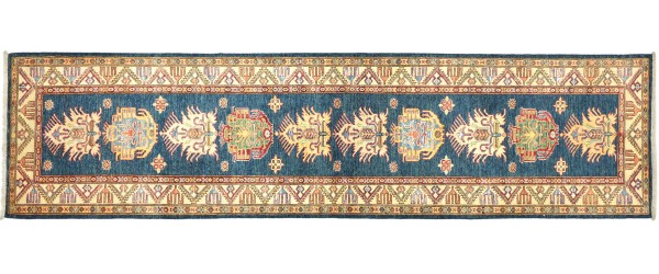Afghan Kazak Fein 299x80 Handgeknüpft Orientteppich 80x300 Läufer Beige Geometrisch