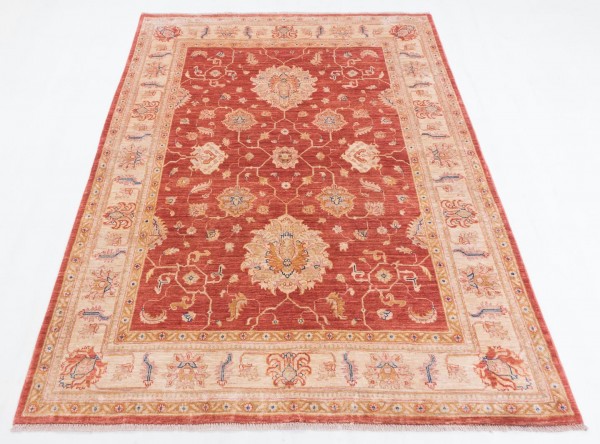 Afghan Chobi Ziegler Fein 195x150 Handgeknüpft Teppich 150x200 Rot Blumenmuster