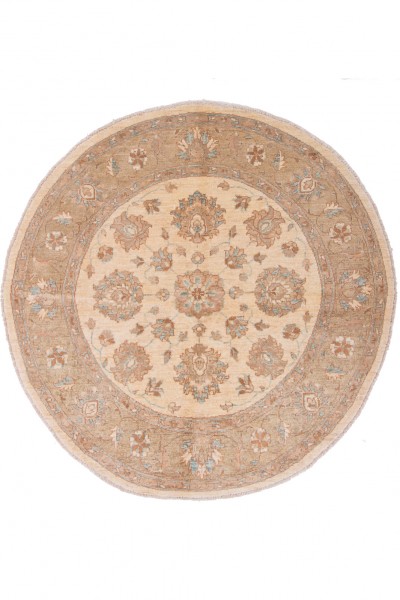 Afghan Chobi Ziegler Rund 150x149 Handgeknüpft Teppich 150x150 Quadratisch Beige