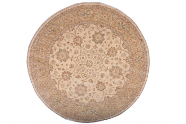 Afghan Chobi Ziegler Rund 206x202 Handgeknüpft Teppich 200x210 Quadratisch Beige