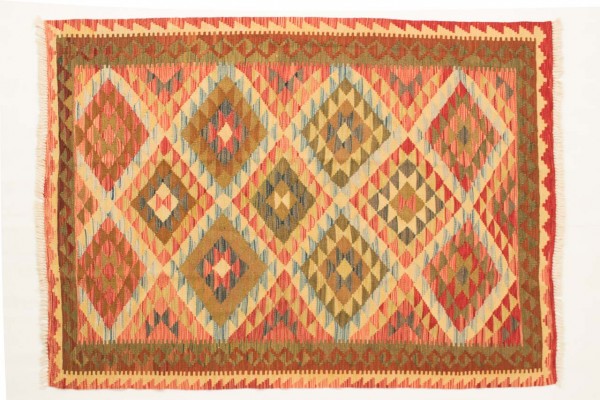 Afghan Maimana Kelim Bunt 196x148 Handgewebt Teppich 150x200 Rot Geometrisch Muster