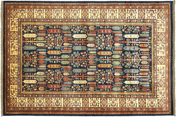 Afghan Kazak Fein 303x203 Handgeknüpft Orientteppich 200x300 Blau Umrandung Wolle