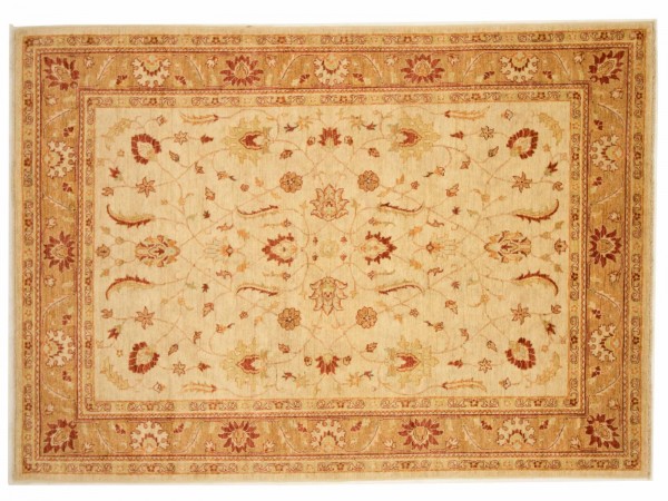 Afghan Chobi Ziegler 236x169 Handgeknüpft Teppich 170x240 Beige Blumenmuster Kurzflor