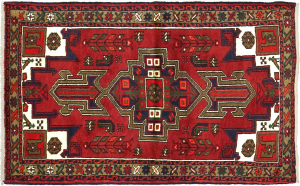 Perser Hamadan Vogel 142x100 Handgeknüpft Orientteppich 100x140 Rot Medaillon Wolle