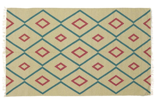 Kelim 240x170 Handgewebt Teppich 170x240 Beige Geometrisch Muster Handarbeit Orient