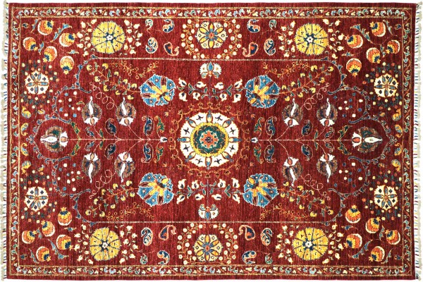 Afghan Ziegler Mamluk 307x208 Handgeknüpft Orientteppich 210x310 Rot Floral Wolle