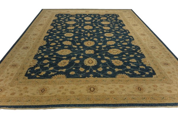 Afghan Chobi Ziegler 388x304 Handgeknüpft Teppich 300x390 Blau Orientalisch Kurzflor