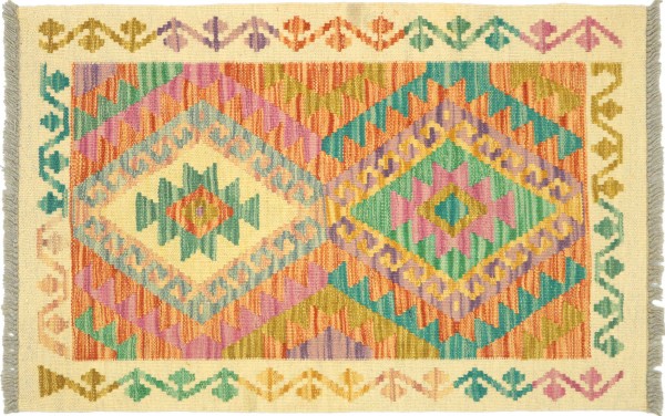 Afghan Maimana Kelim Bunt 84x61 Handgewebt Teppich 60x80 Bunt Geometrisch Orient Wolle