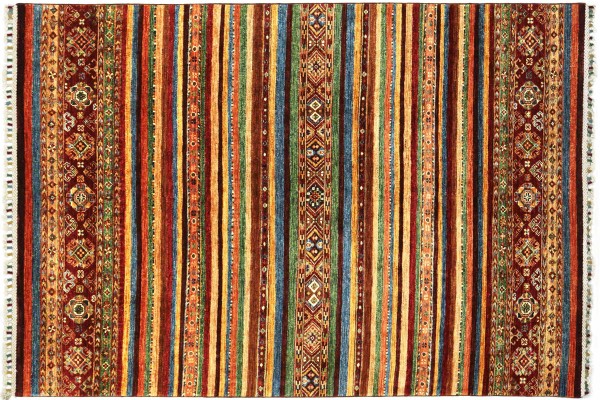 Afghan Ziegler Khorjin 199x155 Handgeknüpft Orientteppich 160x200 Rot Streifen Wolle