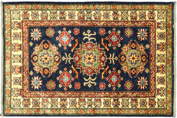 Afghan Kazak Fein 119x99 Handgeknüpft Orientteppich 100x120 Schwarz Umrandung Wolle