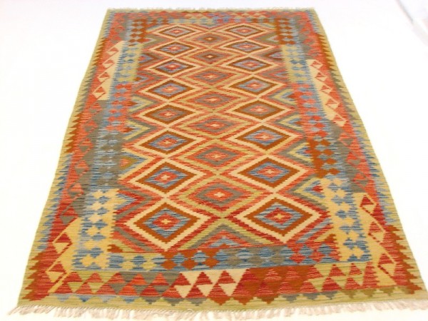 Afghan Maimana Kelim Bunt 246x158 Handgewebt Teppich 160x250 Beige Geometrisch Muster