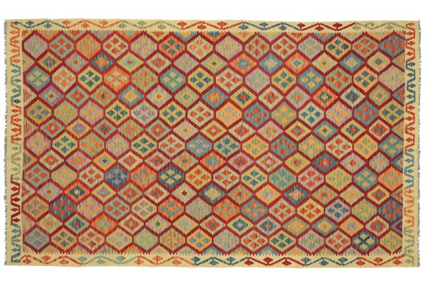 Afghan Maimana Kelim Bunt 300x206 Handgewebt Teppich 210x300 Bunt Geometrisch Orient
