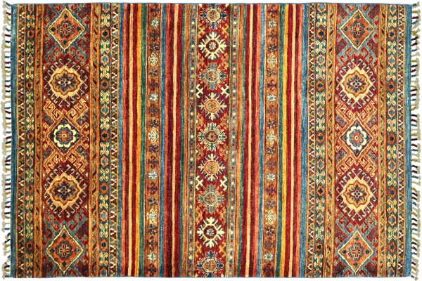 Afghan Ziegler Khorjin 160x108 Handgeknüpft Orientteppich 110x160 Rot Streifen Wolle