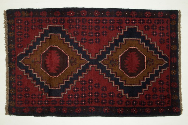 Afghan Belutsch 125x80 Handgeknüpft Teppich 80x130 Braun Geometrisch Muster Kurzflor
