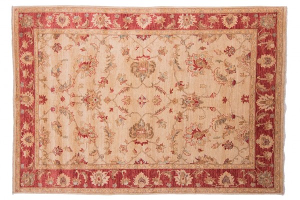 Afghan Chobi Ziegler 216x152 Handgeknüpft Teppich 150x220 Beige Orientalisch Kurzflor