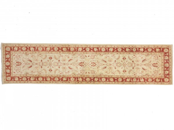 Afghan Chobi Ziegler 325x78 Handgeknüpft Teppich 80x330 Läufer Beige Orientalisch