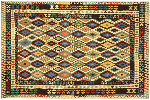 Afghan Maimana Kelim Bunt 351x256 Handgewebt Teppich 260x350 Bunt Geometrisch Orient