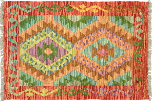 Afghan Maimana Kelim Bunt 80x59 Handgewebt Teppich 60x80 Bunt Geometrisch Orient Wolle