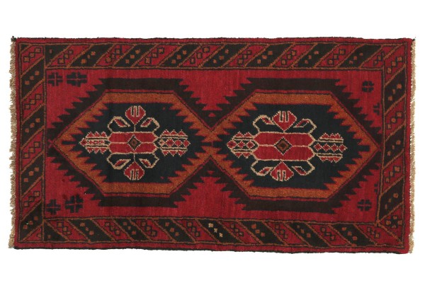 Afghan Belutsch 130x80 Handgeknüpft Teppich 80x130 Rot Geometrisch Muster Kurzflor