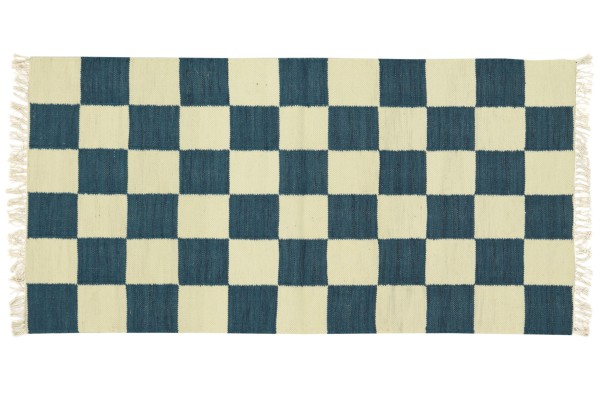 Kelim 160x90 Handgewebt Teppich 90x160 Blau Kariert Handarbeit Orient Zimmer