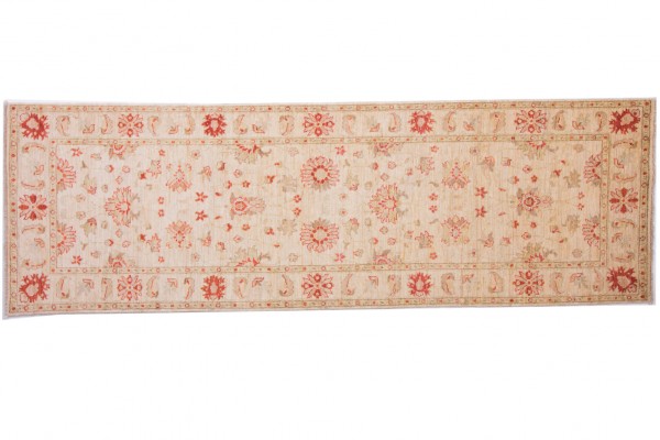 Afghan Chobi Ziegler 268x85 Handgeknüpft Teppich 90x270 Läufer Beige Orientalisch
