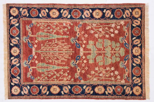 Afghan Chobi Ziegler 152x104 Handgeknüpft Teppich 100x150 Rot Blumenmuster Kurzflor
