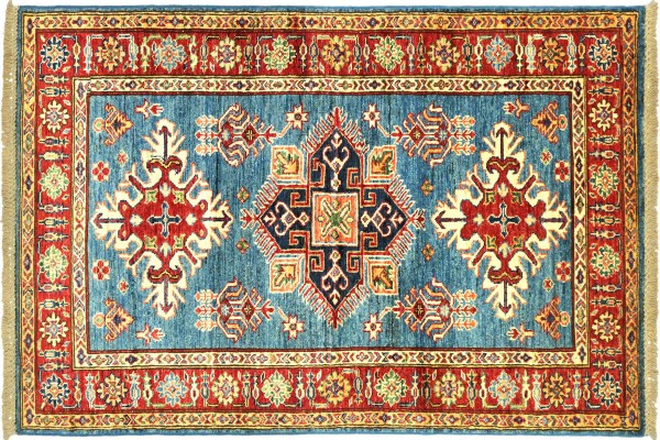 Afghan Kazak Fein 152x96 Handgeknüpft Orientteppich 100x150 Blau Umrandung Wolle