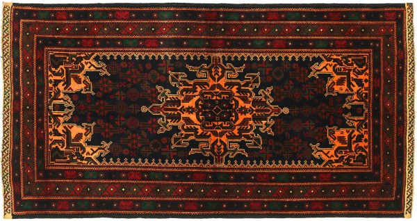 Afghan Belutsch Baluch 190x113 Handgeknüpft Orientteppich 110x190 Dunkelblau