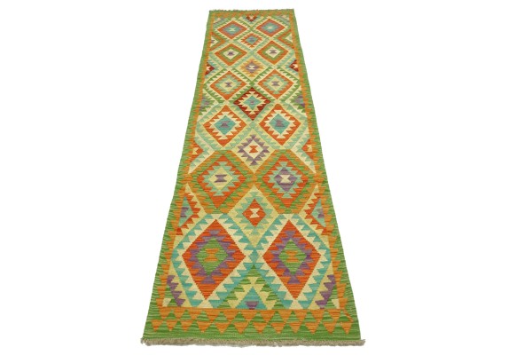 Afghan Maimana Kelim Bunt 294x83 Handgewebt Teppich 80x290 Läufer Bunt Geometrisch
