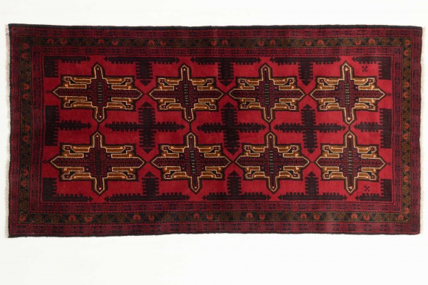 Afghan Belutsch 210x115 Handgeknüpft Teppich 120x210 Schwarz Geometrisch Muster