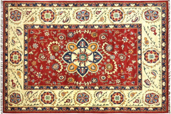 Afghan Chobi Ziegler 319x208 Handgeknüpft Orientteppich 210x320 Rot Medaillon Wolle