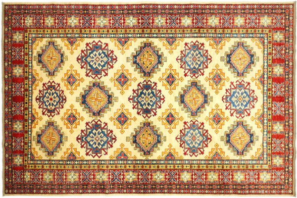 Afghan Kazak Fein 314x209 Handgeknüpft Orientteppich 210x310 Beige Umrandung Wolle