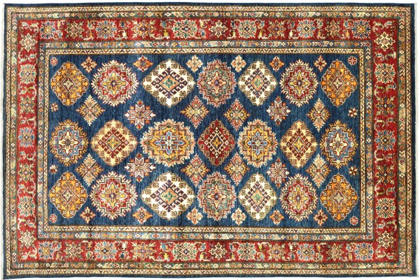 Afghan Kazak Fein 208x155 Handgeknüpft Orientteppich 160x210 Blau Blumenmuster Wolle