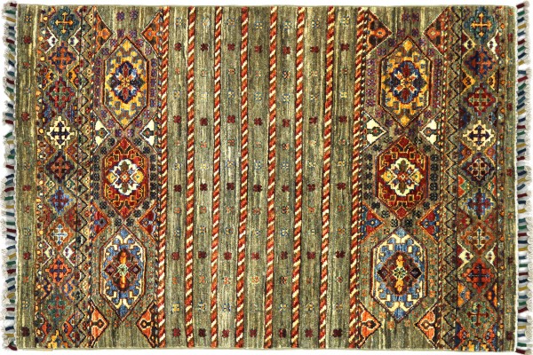 Afghan Khorjin Shaal 126x88 Handgeknüpft Orientteppich 90x130 Beige Wolle Kurzflor Rug