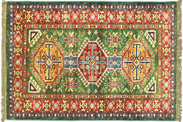 Afghan Superkazak 123x83 Handgeknüpft Orientteppich 80x120 Rot Geometrisch Wolle