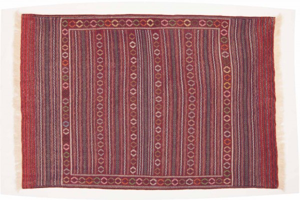 Afghan Mushwani Kelim 196x132 Handgewebt Teppich 130x200 Rot Linien Handarbeit Orient