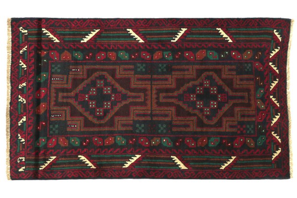 Afghan Belutsch 130x80 Handgeknüpft Teppich 80x130 Rot Geometrisch Muster Kurzflor