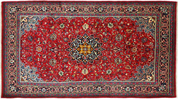 Perser Teppich 346x215 Handgeknüpft Orientteppich 220x350 Rot Medaillon Wolle Kurzflor