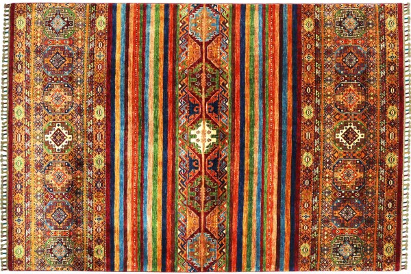 Afghan Khorjin Shaal 229x176 Handgeknüpft Orientteppich 180x230 Rot Streifen Wolle