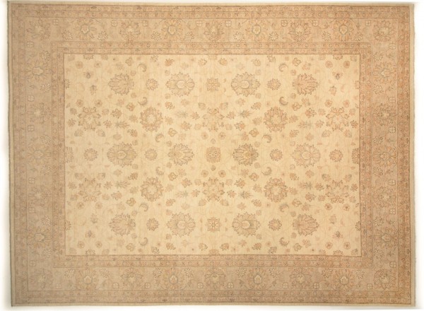 Afghan Chobi Ziegler 376x282 Handgeknüpft Teppich 280x380 Beige Blumenmuster Kurzflor