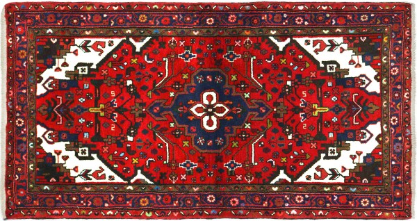 Perser Hamadan 163x95 Handgeknüpft Orientteppich 100x160 Rot Medaillon Wolle Kurzflor