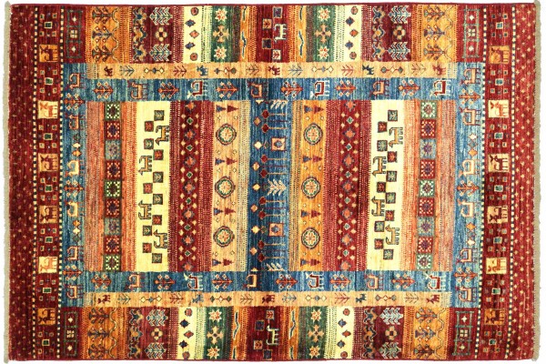 Afghan Ziegler Khorjin Tiere 154x103 Handgeknüpft Orientteppich 100x150 Rot Umrandung