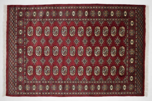 Pakistan Buchara 186x125 Handgeknüpft Teppich 130x190 Rot Orientalisch Kurzflor Orient