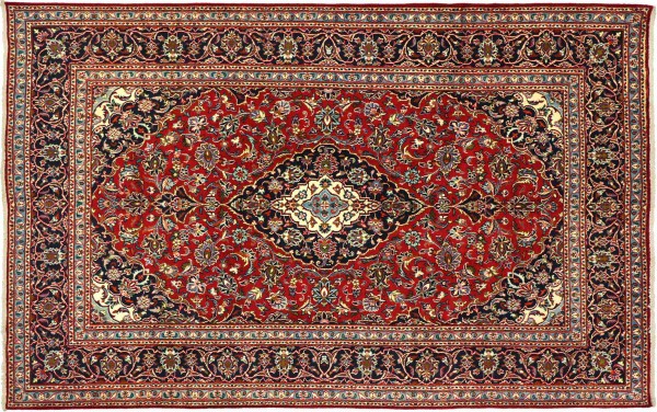 Perser Teppich 285x200 Handgeknüpft Orientteppich 200x290 Rot Medaillon Wolle Kurzflor
