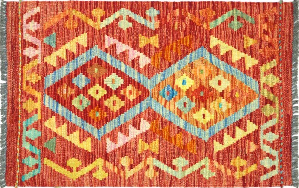 Afghan Maimana Kelim Bunt 85x62 Handgewebt Teppich 60x90 Bunt Geometrisch Orient Wolle